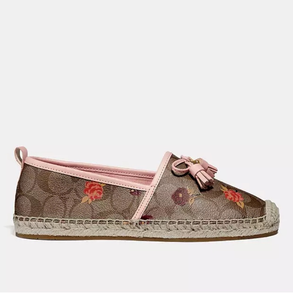 Coach Pink and Brown Floral Espadrilles Carson Flats 7.5B